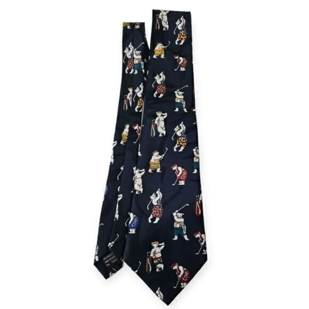 COCA COLA Tie Blue Neck Tie Mens Golf Polar Bear Theme‎